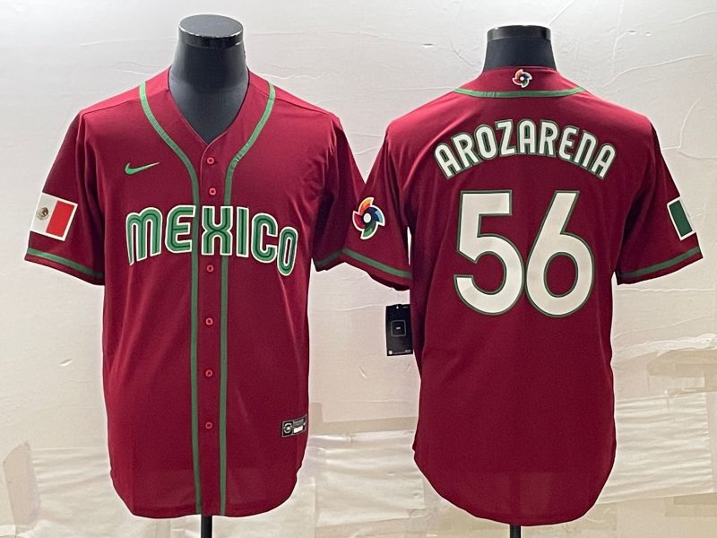 Men 2023 World Cub Mexico 56 Arozarena Red Nike MLB Jersey1
